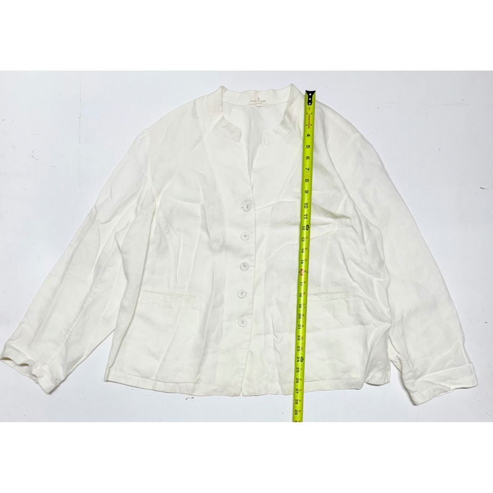 Eileen Fisher‎ Woman 3X White  Linen Button Front Jacket Blazer Mandarin Collar
